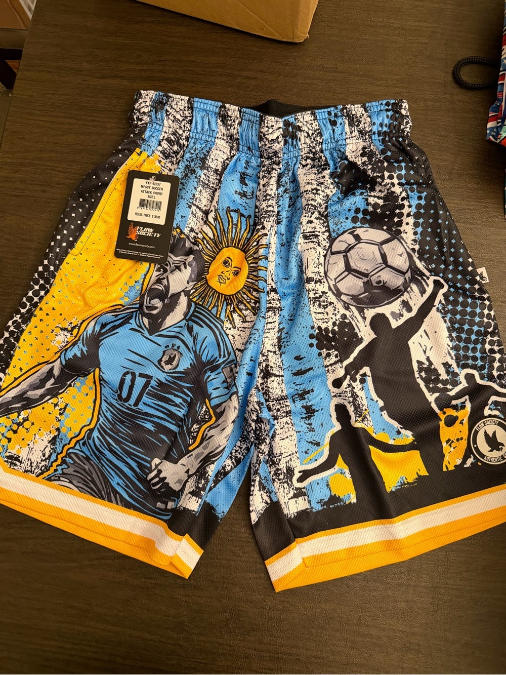 Flow Society Boys Blue & Yellow Graphic Soccer Performance Shorts